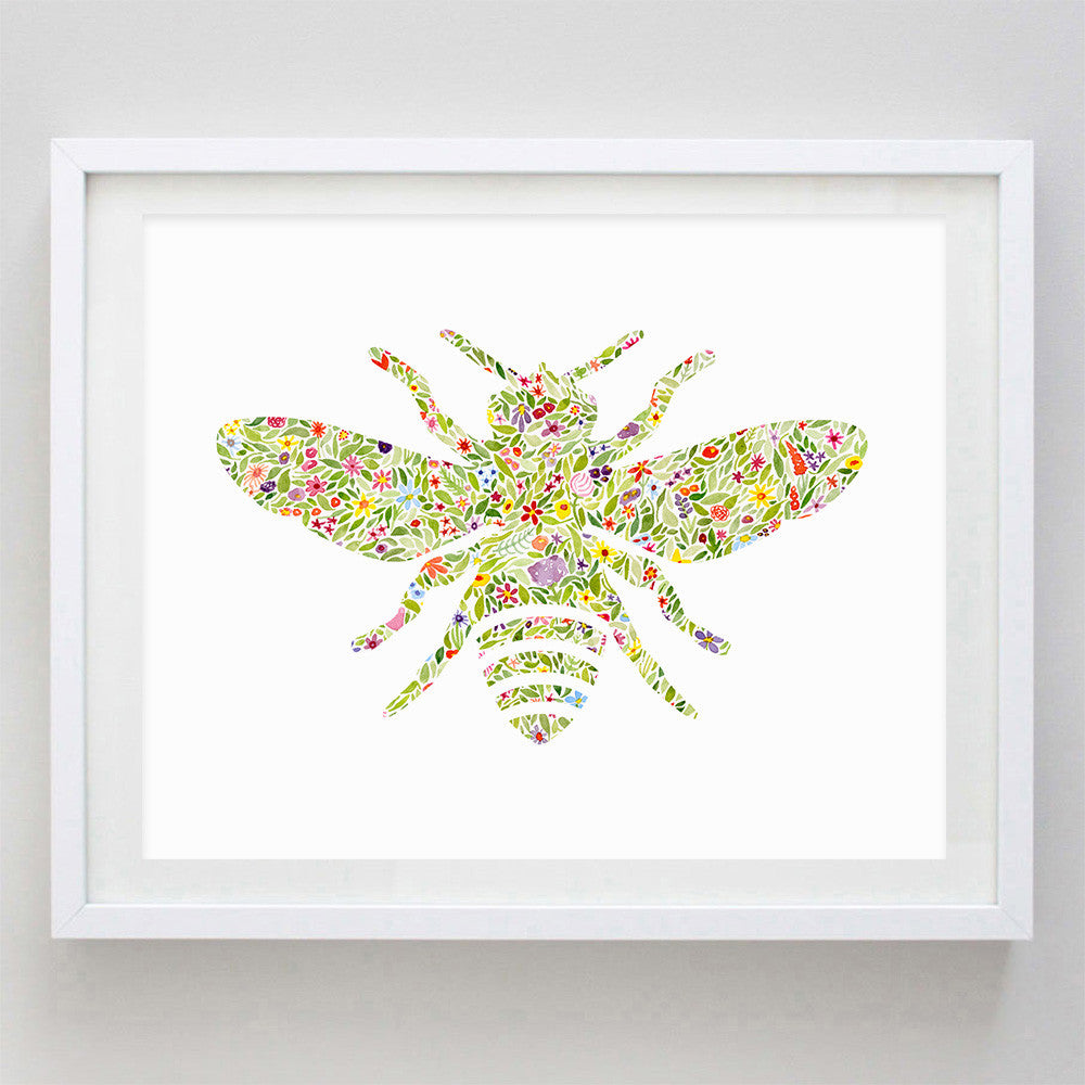 Bumblebee Floral Watercolor Print