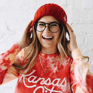 Kansas City Script Long Sleeve T-Shirt - Red and Yellow Tie Dye