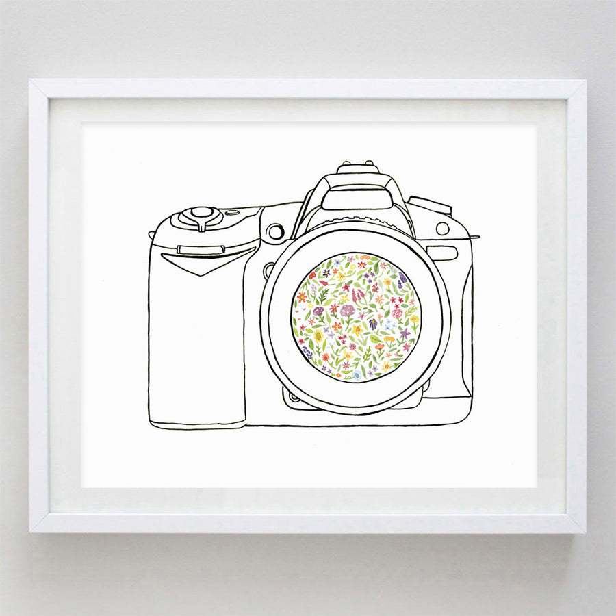 art print - camera floral watercolor print - carly rae studio