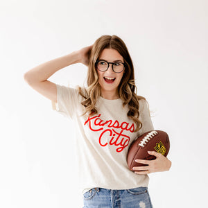 Kansas City Script T-Shirt - Oatmeal & Red