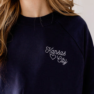 Kansas City Embroidered Crop Sweatshirt - Blue