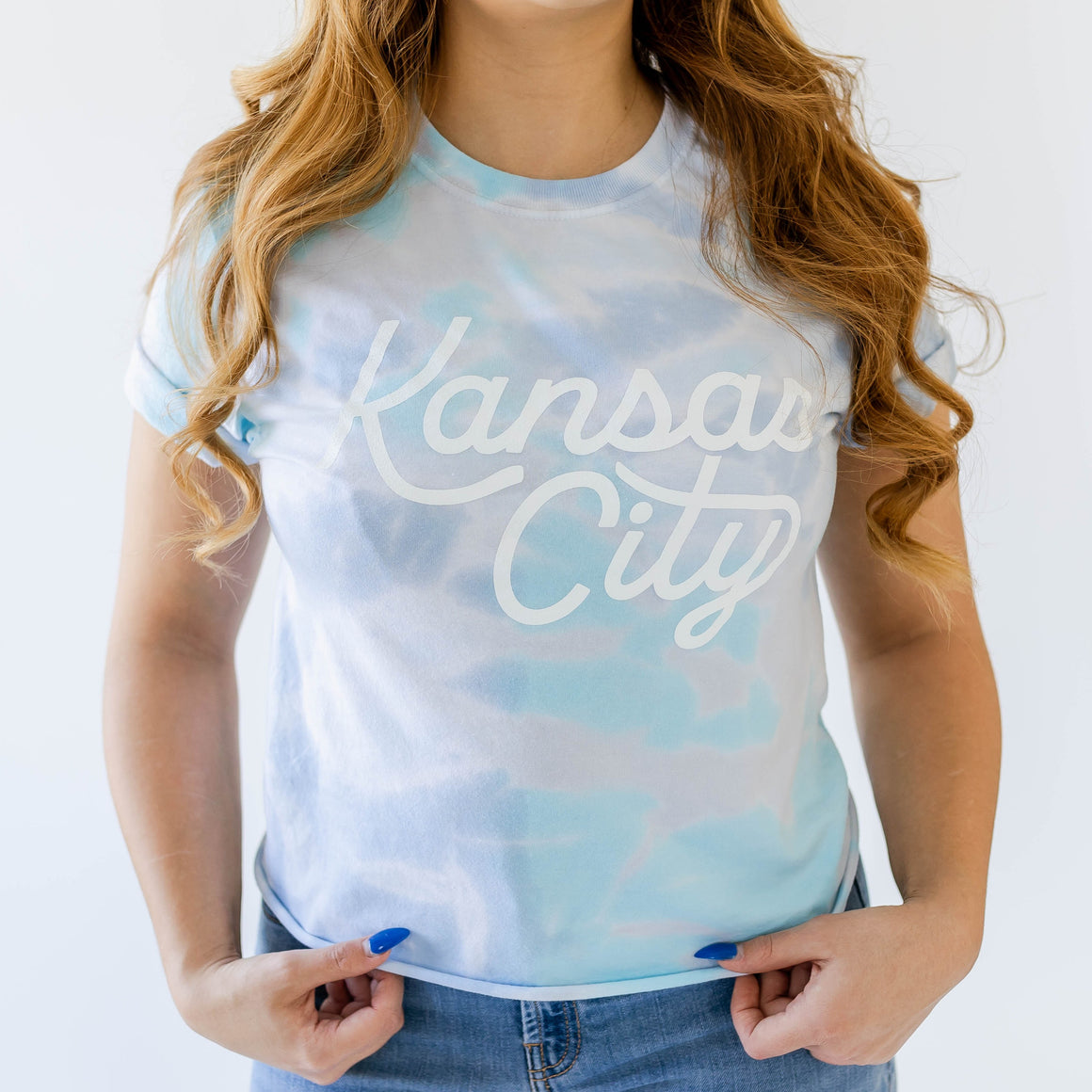Kansas City Script Cropped T-Shirt - Blue Tie Dye