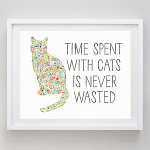 art print - cat lover floral watercolor print - carly rae studio