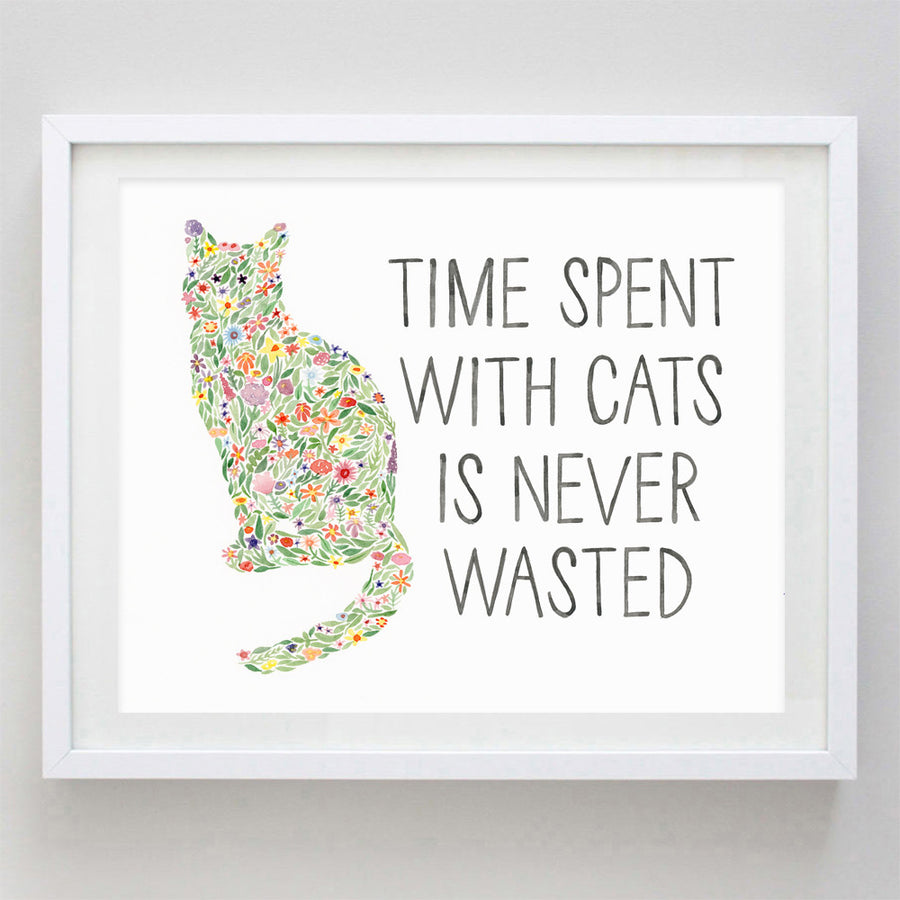 art print - cat lover floral watercolor print - carly rae studio