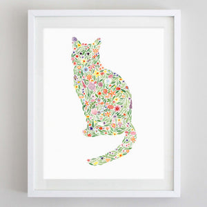 art print - cat floral watercolor print - carly rae studio