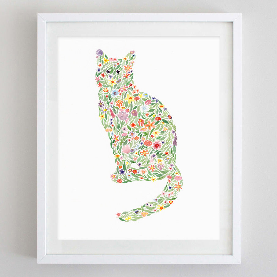 art print - cat floral watercolor print - carly rae studio