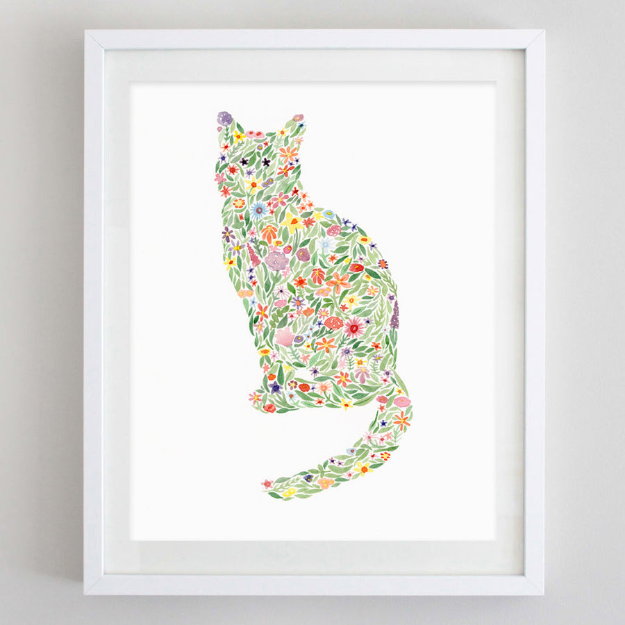 art print - cat floral watercolor print - carly rae studio