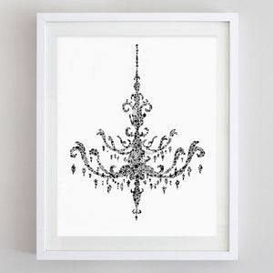 art print - black and white chandelier floral watercolor print - carly rae studio