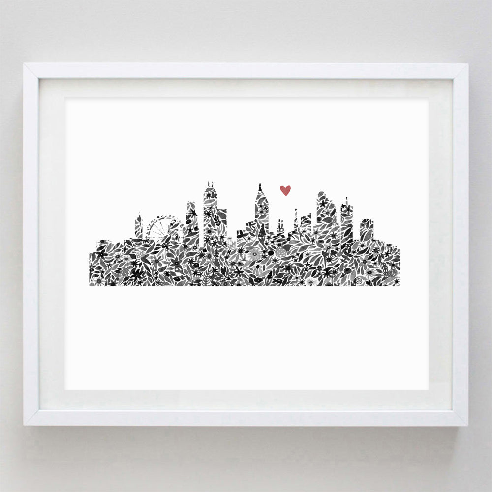 Chicago Skyline Floral Watercolor Print