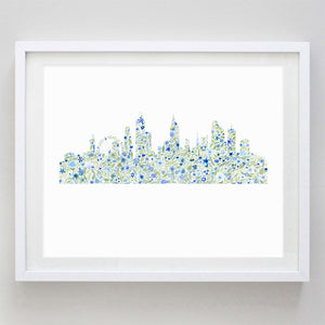 Chicago Skyline Floral Watercolor Print