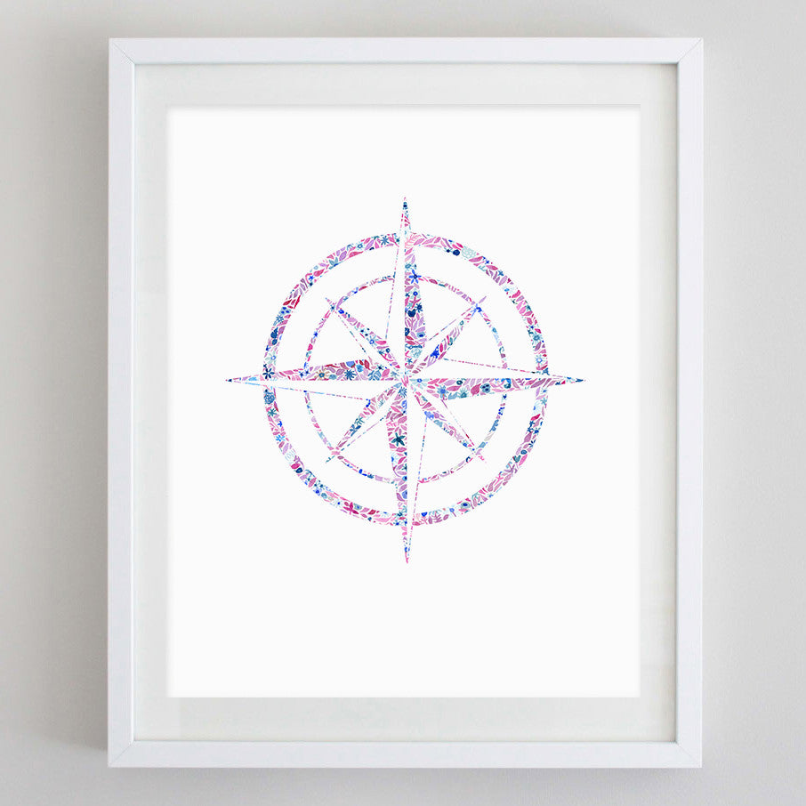 Compass Floral Watercolor Art Print - Theta Phi Alpha