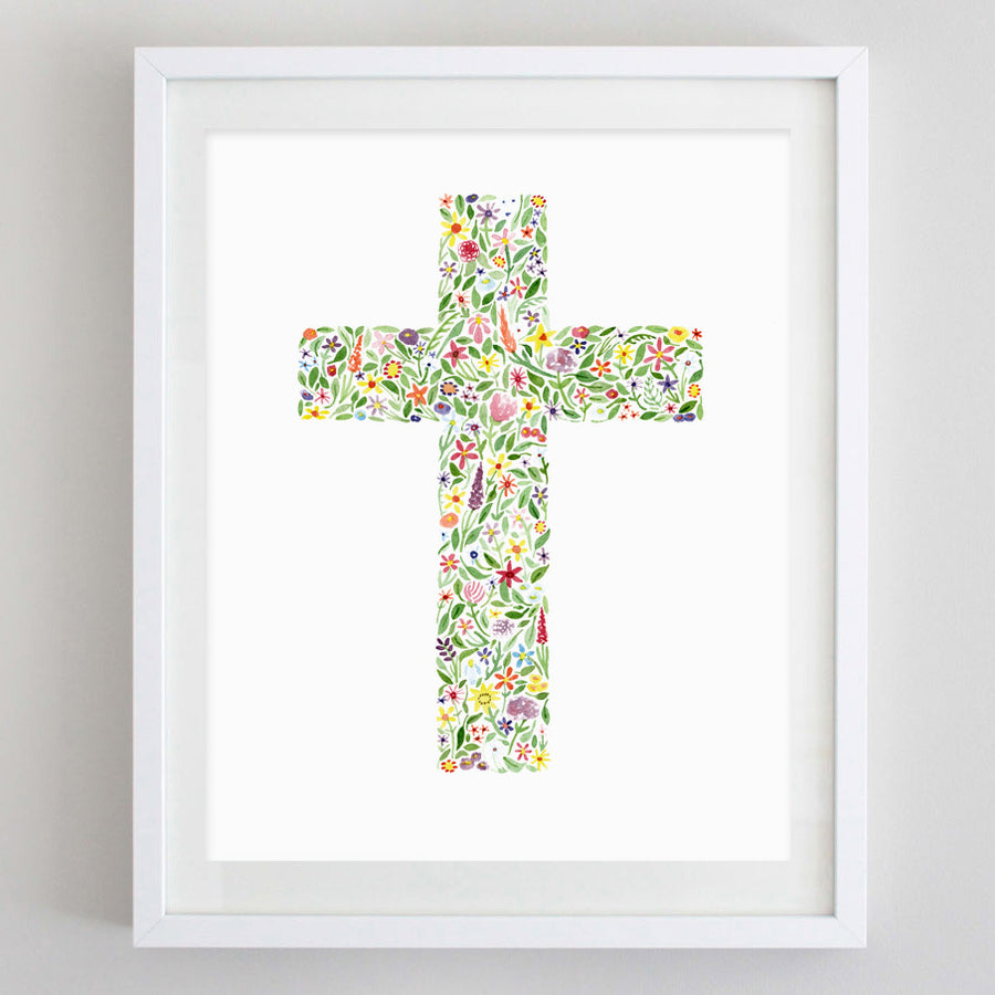 art print - cross floral watercolor print - carly rae studio