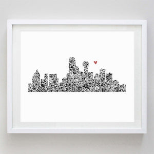 Dallas Skyline Floral Watercolor Print