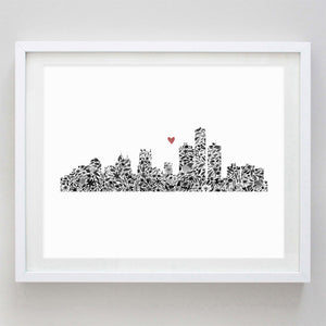 Detroit Skyline Floral Watercolor Print