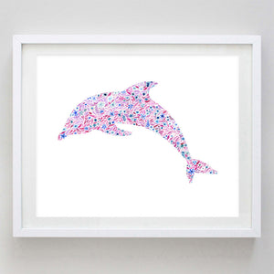 Dolphin Floral Watercolor Art Print - Delta Delta Delta