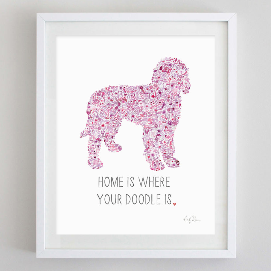 Golden Doodle Home Pink Floral Watercolor Print