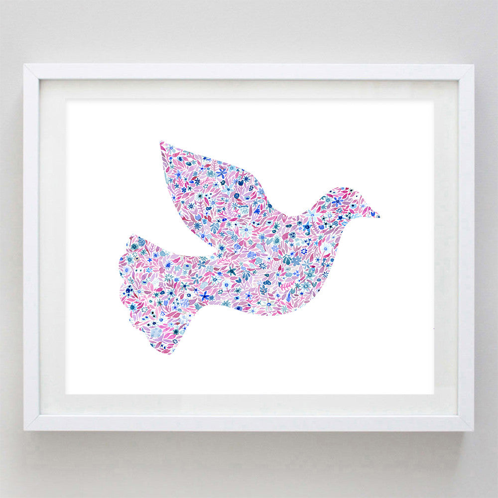 Dove Floral Watercolor Art Print - Sigma Kappa