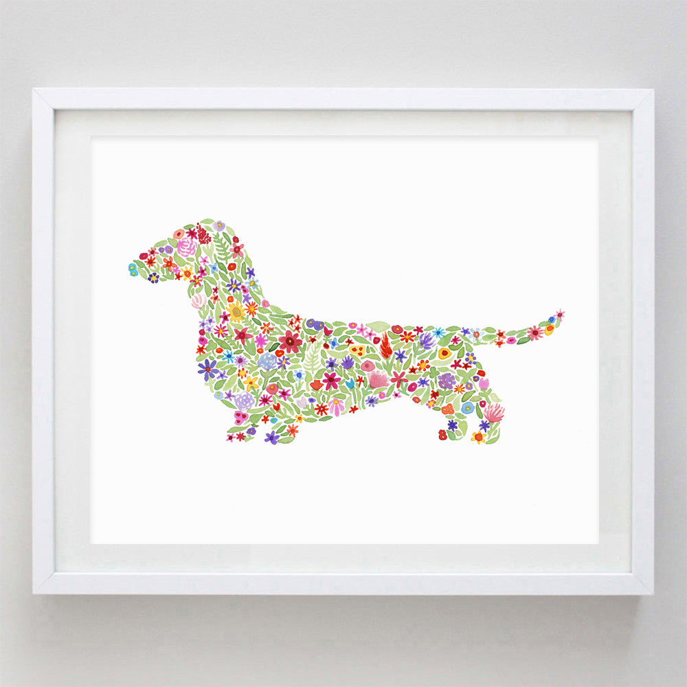art print - doxie floral watercolor print - carly rae studio