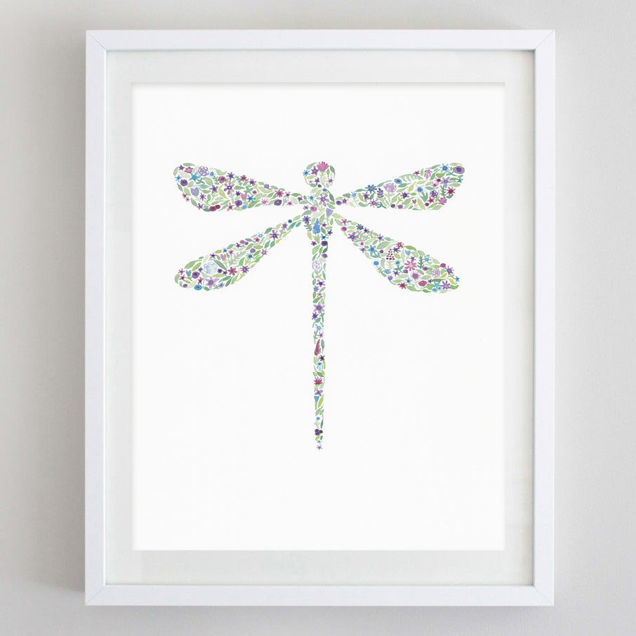 art print - dragonfly floral watercolor print - carly rae studio