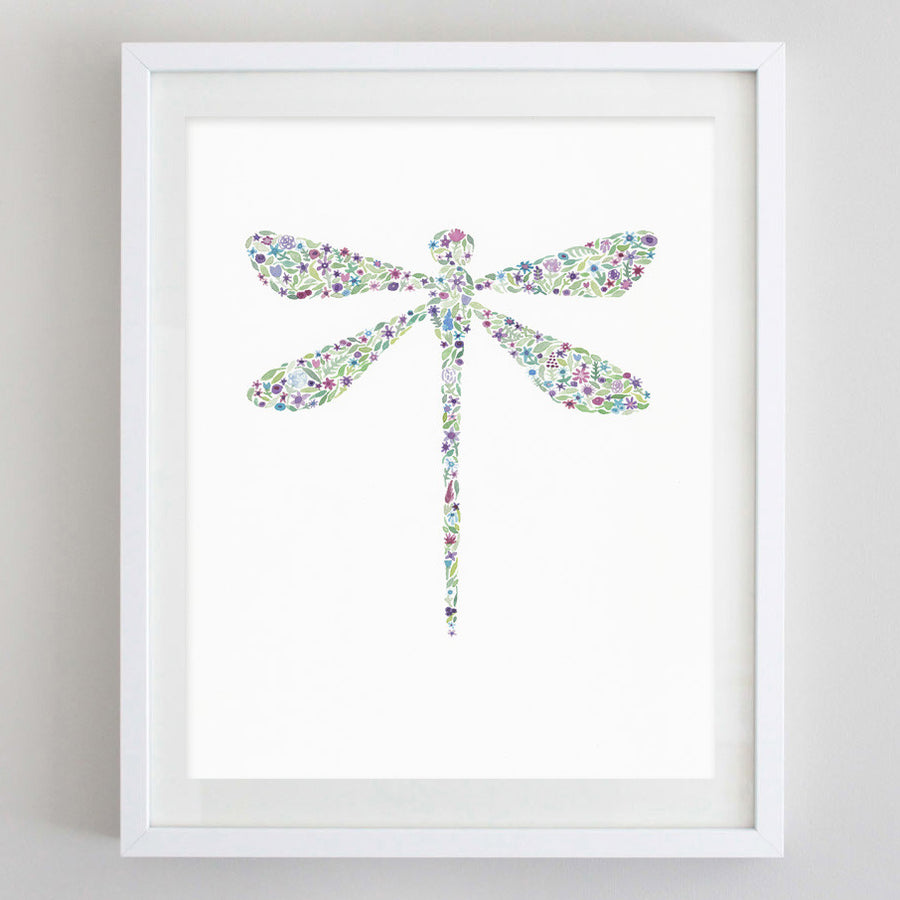 art print - dragonfly floral watercolor print - carly rae studio