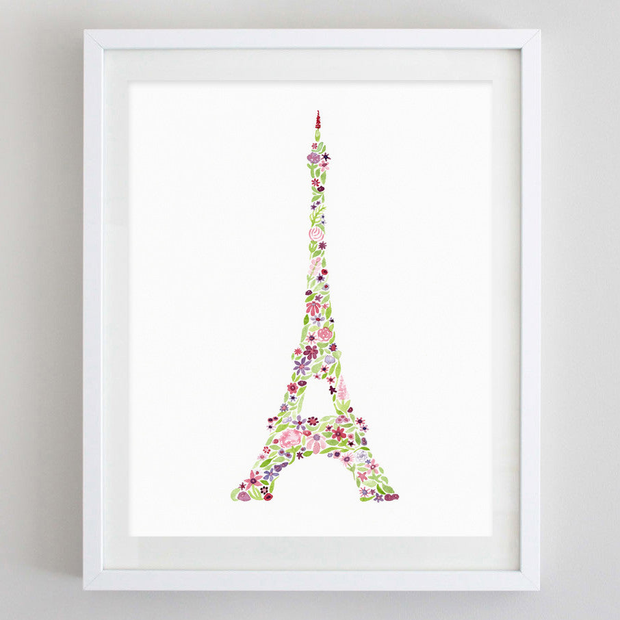 art print - eiffel tower floral watercolor print - carly rae studio