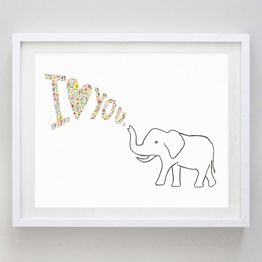 art print - elephant i love you floral watercolor print - carly rae studio