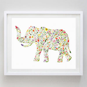 art print - elephant floral watercolor print - carly rae studio