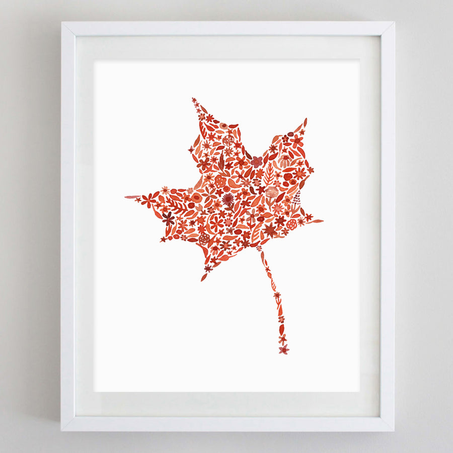 Fall Leaves Floral Watercolor Print