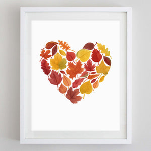 Fall Leaves Heart Watercolor Print