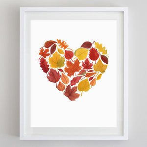 Fall Leaves Heart Watercolor Print