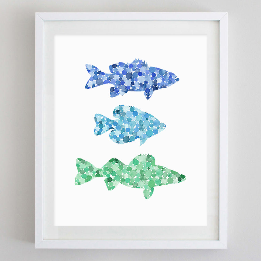 Fish Blue Green Lake House Watercolor Print