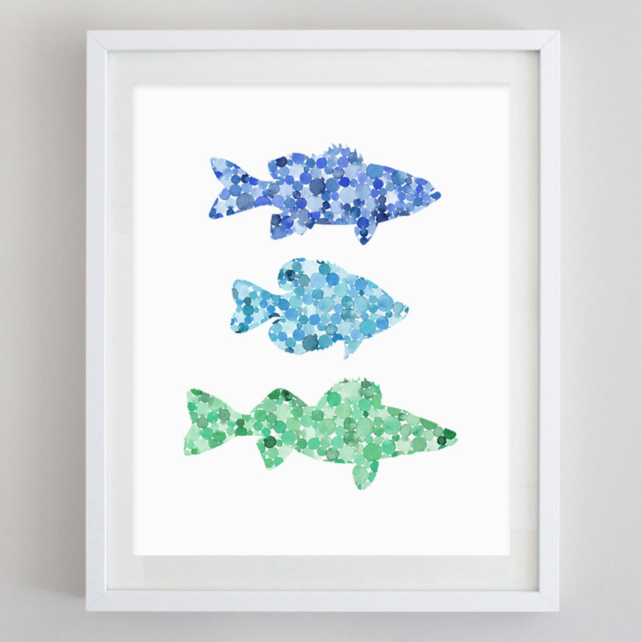 Fish Blue Green Lake House Watercolor Print