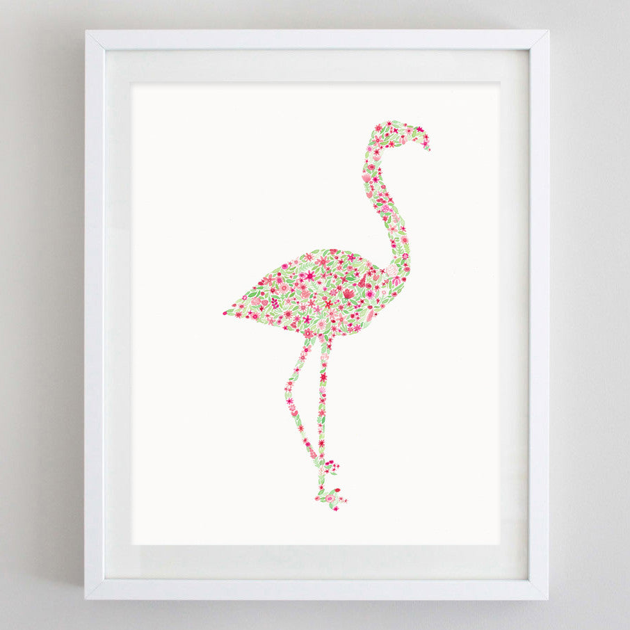 art print - flamingo floral watercolor print - carly rae studio
