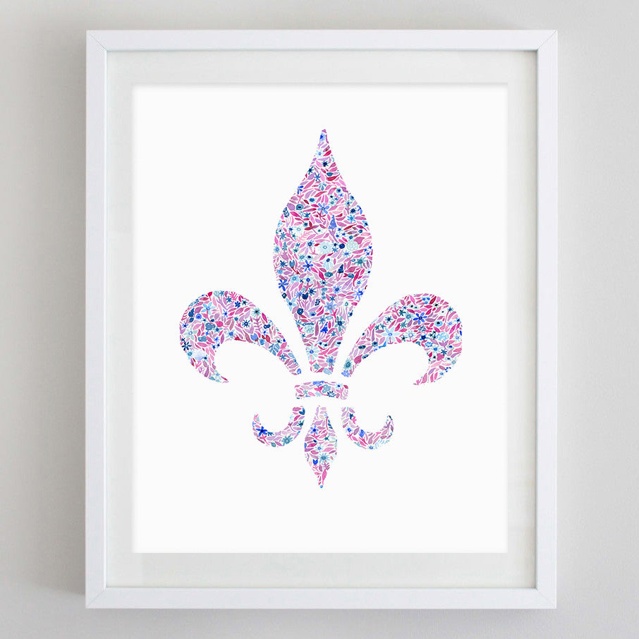 Fleur De Lis Floral Watercolor Art Print - Kappa Kappa Gamma