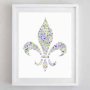 Mardi Gras Fleur-De-Lis Floral Watercolor Print