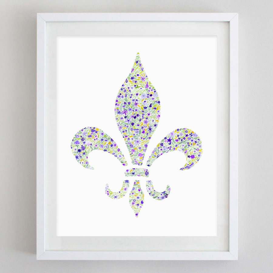 Mardi Gras Fleur-De-Lis Floral Watercolor Print
