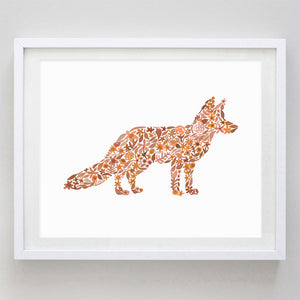 Fox Floral Watercolor Print