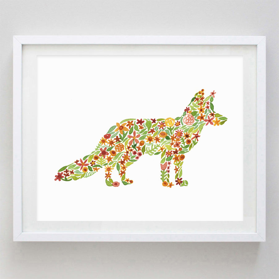 Fox Floral Watercolor Print