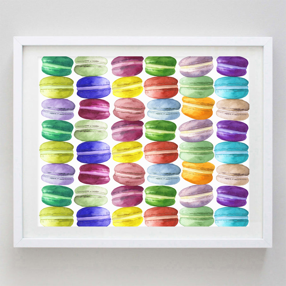 French Macaron Pattern Watercolor Print