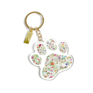 Dog Paw Floral Keychain