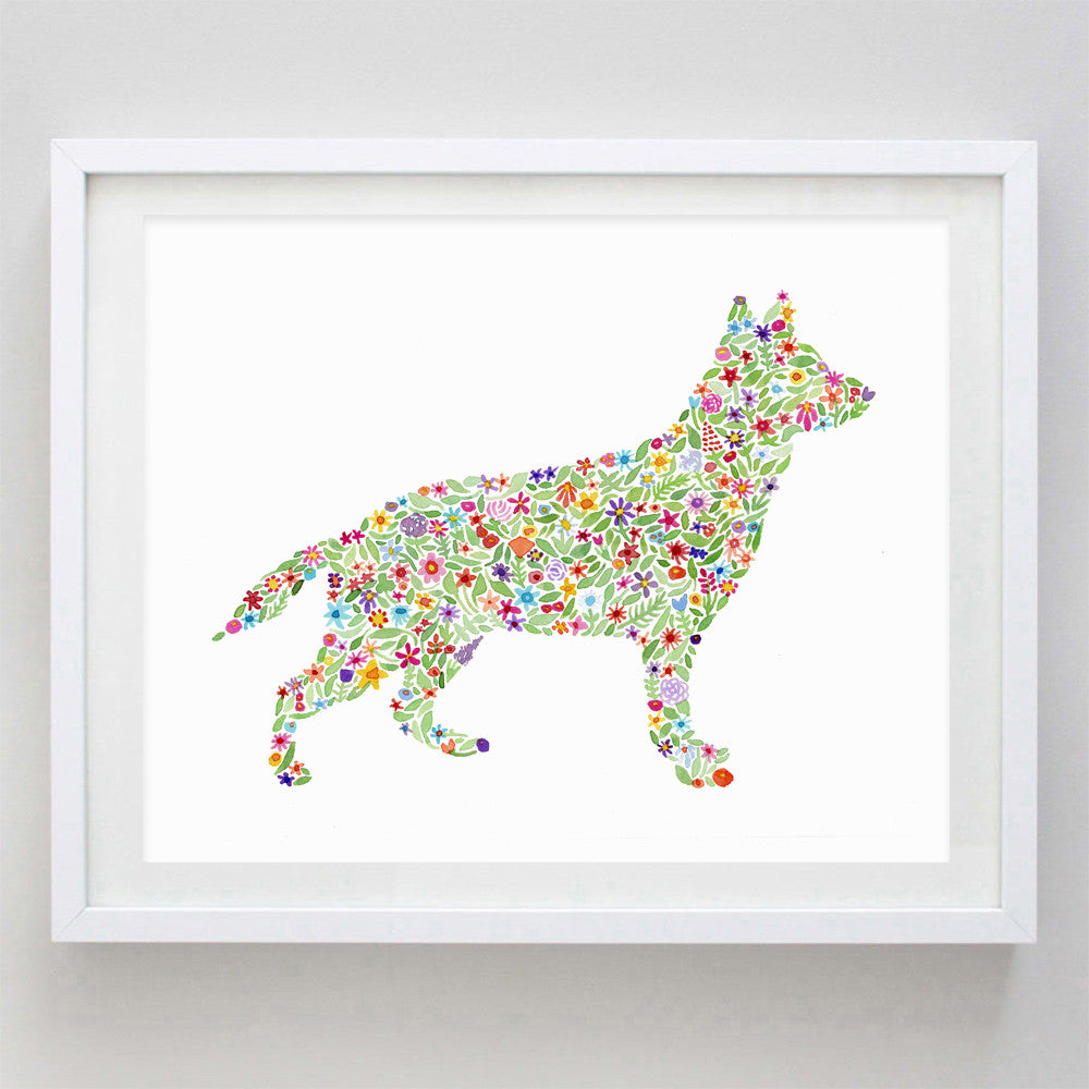 German Shepard Floral Watercolor Print