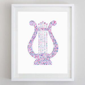 Golden Lyre Floral Watercolor Art Print - Alpha Chi Omega