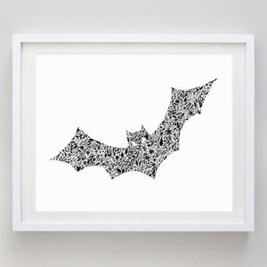 art print - halloween bat floral watercolor print - carly rae studio