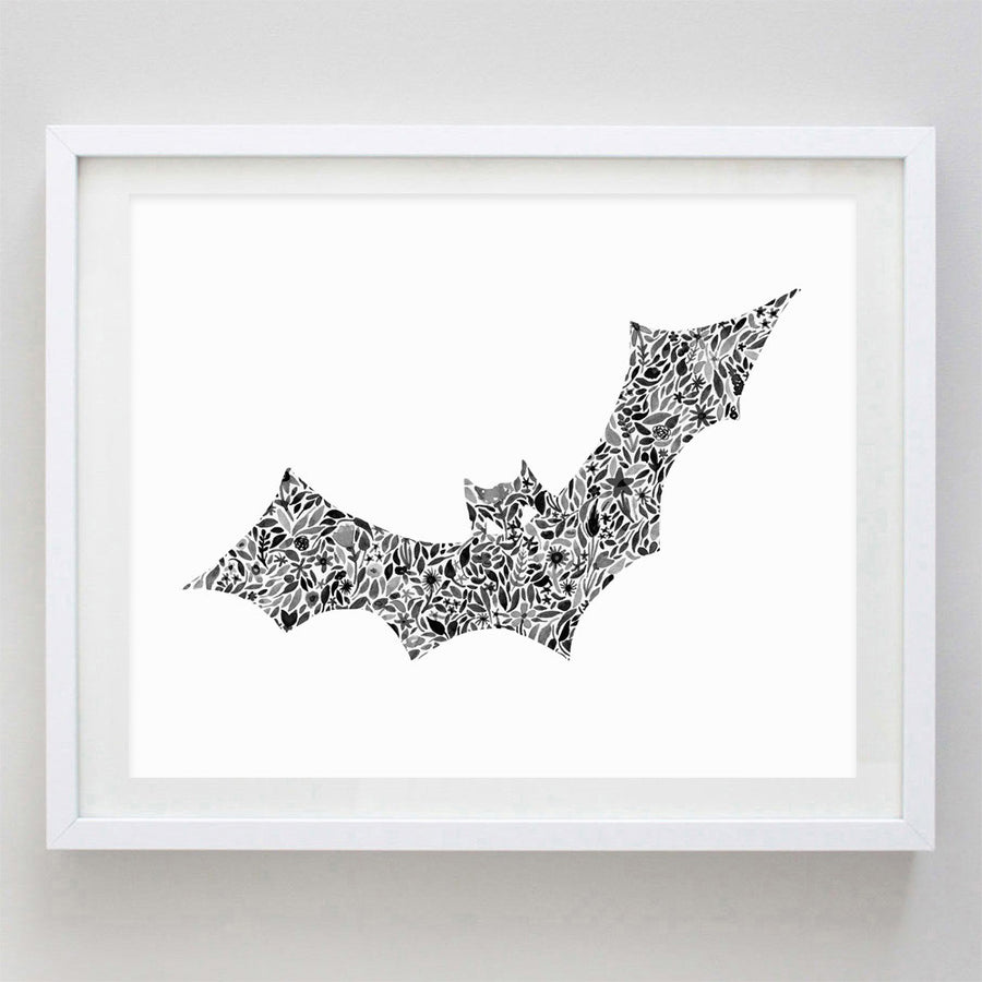 art print - halloween bat floral watercolor print - carly rae studio