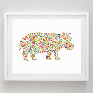 Hippo Watercolor Print