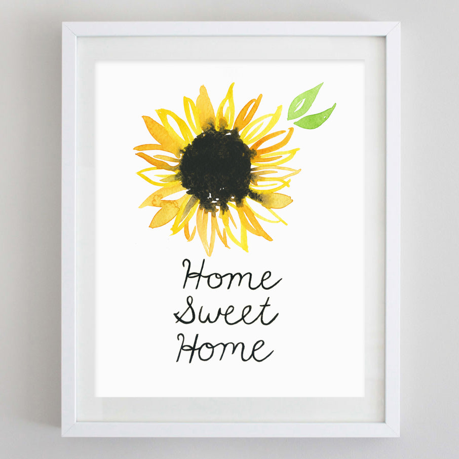 Home Sweet Home Sunflower Watercolor Print