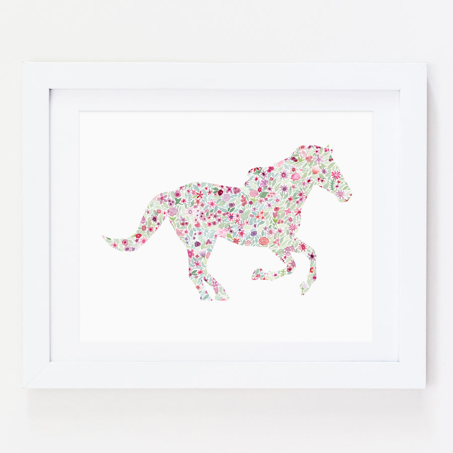 Horseback Rider Floral Watercolor Print