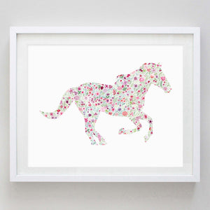 art print - pink horse floral watercolor print - carly rae studio