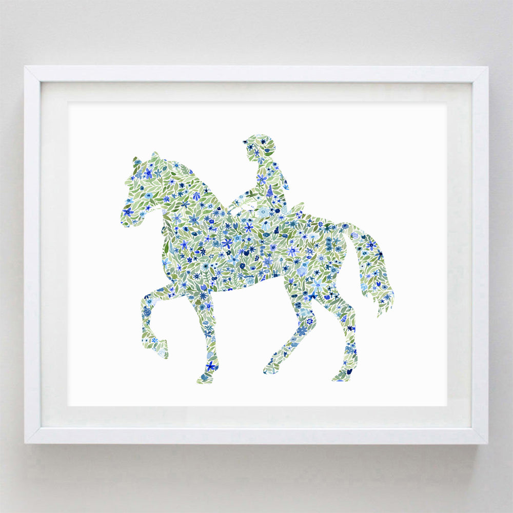 Horseback Rider Floral Watercolor Print