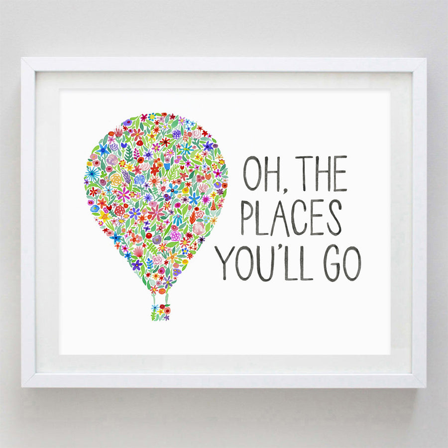art print - oh the places you'll go floral watercolor print - carly rae studio